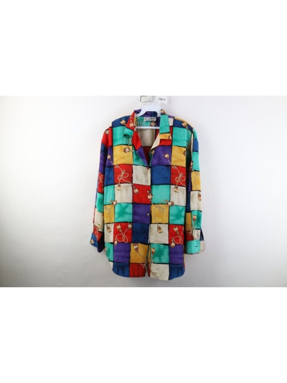 Vtg 90s Streetwear Womens Large Silky Tassel Checkered Loop Collar Button Shirt